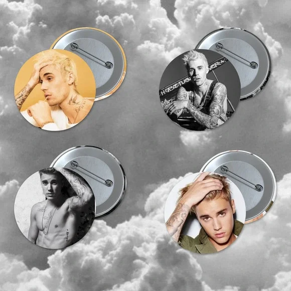 Justin Bieber 1.5 inch Pinback Buttons 4 pack Music Style Pins Stocking Stuffer - Picture 1 of 1